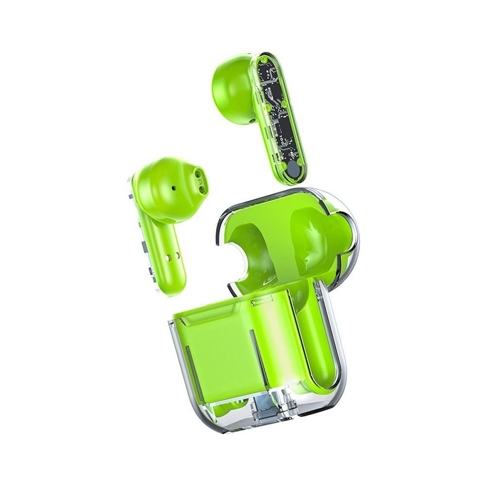 TWS Wireless Earphones 5.3 Bluetooth Headset with Mic HD Sound Auriculares Transparent Cute Half in Ear Headphones -Green Kemu |Fashion Home Kitchen Beauty