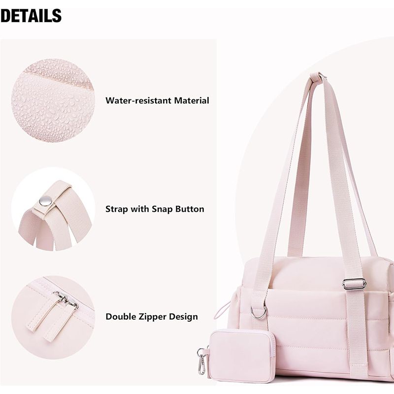 Pink Women’s Fluffy Nylon Gym Travel Tote Bag and Coin Purse Set - Side Drawstring Cup Holder, Front / Back Zipper Pockets and Wet & Dry Separation, Large Capacity and Lightweight 11.7 x 4.2 x 8" Kemu |Fashion Home Kitchen Beauty