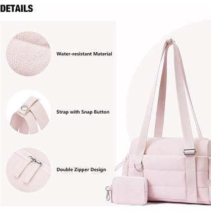 Pink Women’s Fluffy Nylon Gym Travel Tote Bag and Coin Purse Set - Side Drawstring Cup Holder, Front / Back Zipper Pockets and Wet & Dry Separation, Large Capacity and Lightweight 11.7 x 4.2 x 8" Kemu |Fashion Home Kitchen Beauty