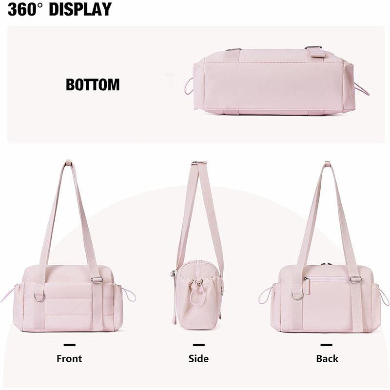 Pink Women’s Fluffy Nylon Gym Travel Tote Bag and Coin Purse Set - Side Drawstring Cup Holder, Front / Back Zipper Pockets and Wet & Dry Separation, Large Capacity and Lightweight 11.7 x 4.2 x 8" Kemu |Fashion Home Kitchen Beauty