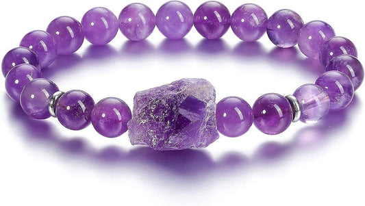 Amethyst Crystal Beaded Bracelet For Women,natural Gem Semi Precious Reiki Healing Crystal Energy Quartz Bracelet,handmade 8mm Round Stone Beads Stret Kemu |Fashion Home Kitchen Beauty