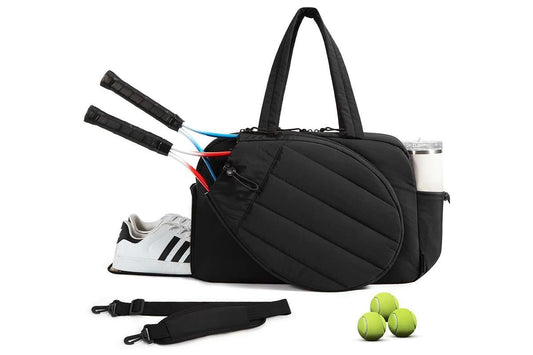 Womens Tennis Gym Bag Sports Tote Fits Two Rackets with Shoe Compartment - Black Kemu |Fashion Home Kitchen Beauty