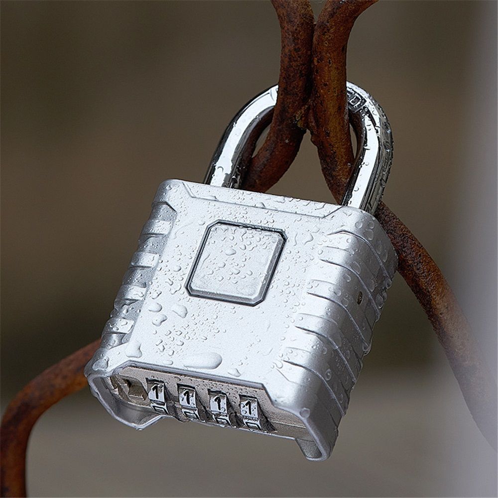 1-piece set of heavy-duty 4-digit password lock, one click unlock, error proof function, waterproof large outdoor padlock, suitable for school gym storage cabinets, fences, doors, storage units (silver) Kemu |Fashion Home Kitchen Beauty