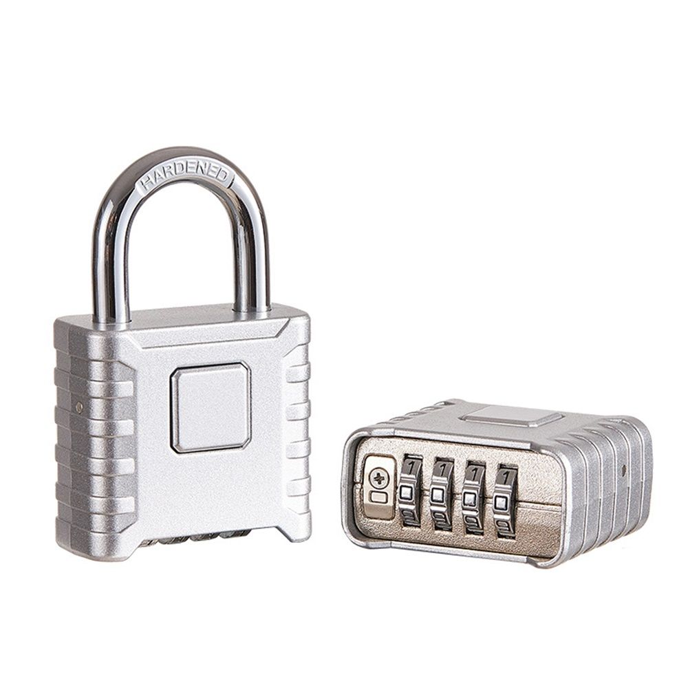 1-piece set of heavy-duty 4-digit password lock, one click unlock, error proof function, waterproof large outdoor padlock, suitable for school gym storage cabinets, fences, doors, storage units (silver) Kemu |Fashion Home Kitchen Beauty