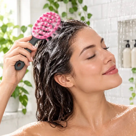 pink and black silicone hair brush